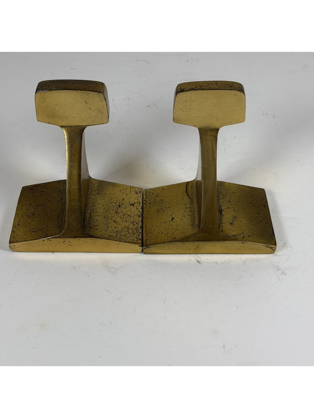 Vintage Solid Brass Railroad Track Bookends Heavy Duty S-2
